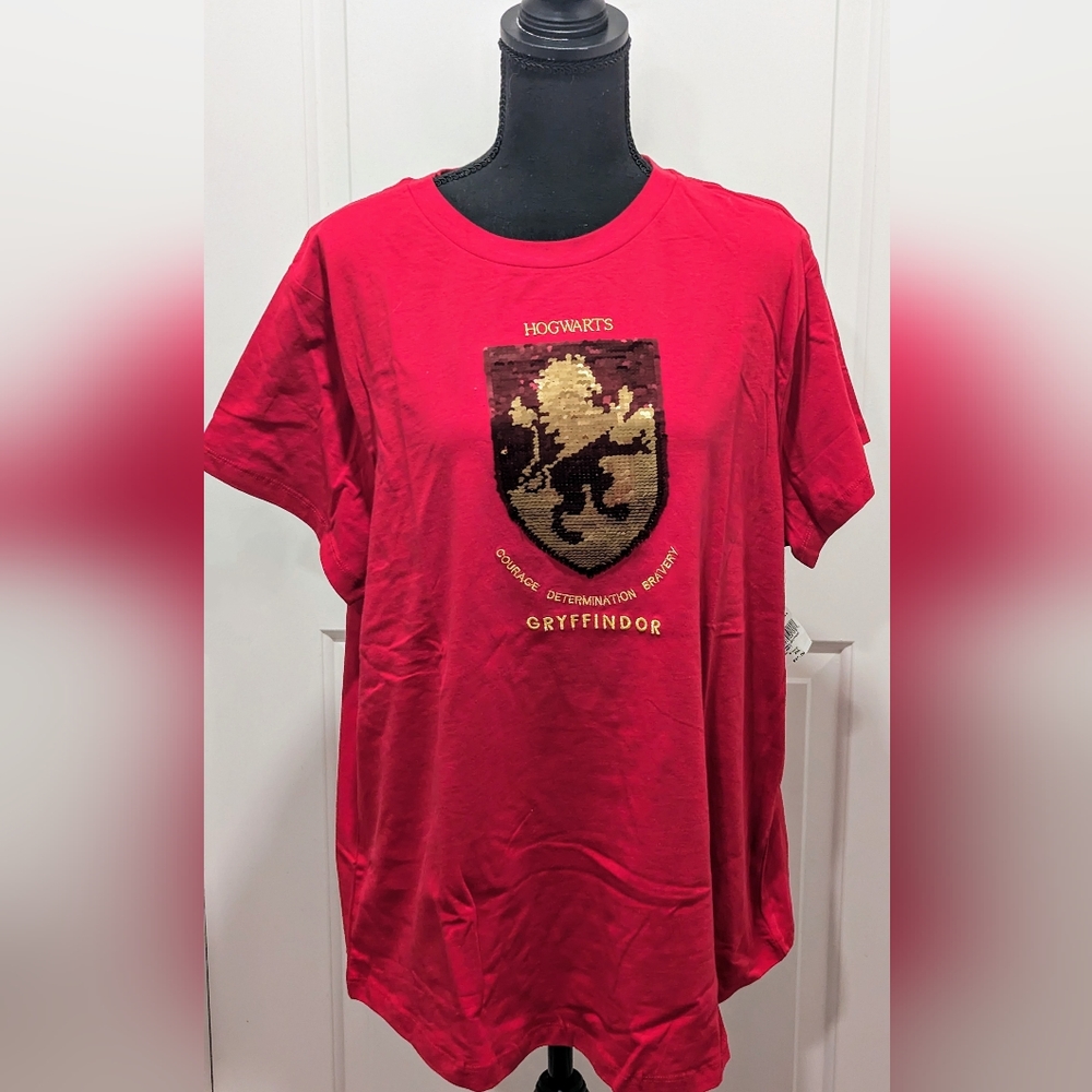 Harry Potter Gryffindor Ladies Sequin Short Sleeve T Shirt Size XXL | NWT